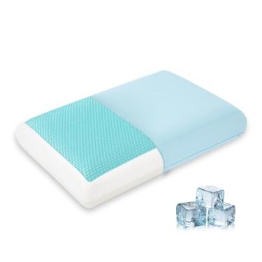Imagem de Travesseiro refrescante para dormir, almofada de espuma viscoelástica de gel com capa reversível, suporte de pescoço para dorminhocos laterais, costas e estômago, capa removível e lavável na máquina
