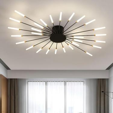 Imagem de Lustre de teto LED moderno, dimerizável, com 42 lâmpadas, cúpula de acrílico, ideal para sala de jantar, quarto e sala de estar. Temperatura de cor: 3000-6000K. Efeito fogos de artifício (pr