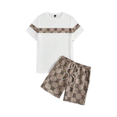 Imagem de Conjunto De Terno Masculino Retro Com Gola Redonda E Estampa, Dois Peç