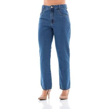 Imagem de Calça Jeans Feminina Arauto Mom com Strass, Azul, 42