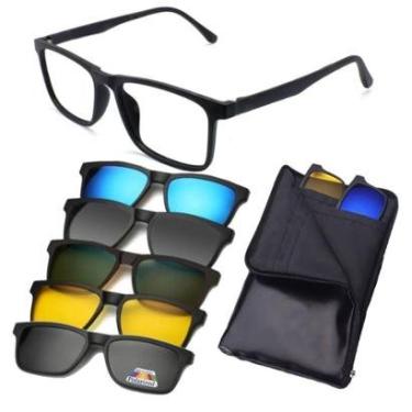 Imagem de Armação de Óculos de Grau Feminino Masculino de Sol Clip On Polarizado Quadrado Magnético-Unissex