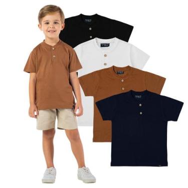 Imagem de Camiseta Polo Infantil Menino Algodão Branca Sem Gola - VRASALON, 14, 