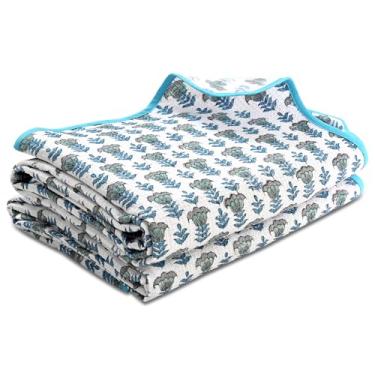 Imagem de Ridhi Toalha de banho de algodão com estampa de bloco de mão azul água-marinha Waffle Scallope com 2, 27 x 54, secagem rápida, absorvente, toalha artesanal de luxo para banho, spa, praia, presente