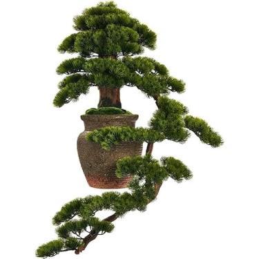 Imagem de Bonsai artificial de planta de simulação de árvore estilo chinês, planta verde, vaso de sala de estar, armário de TV, varanda, escritório, decoração de casa, ornamentos de árvore falsa