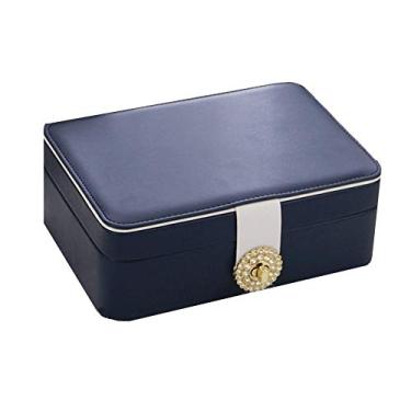 Imagem de Caixa de joias de couro viagem portátil presente de casamento princesa menina brinco simples colar grampo de cabelo caixa de armazenamento caixa de joias para mulheres (cor: branco) (azul)