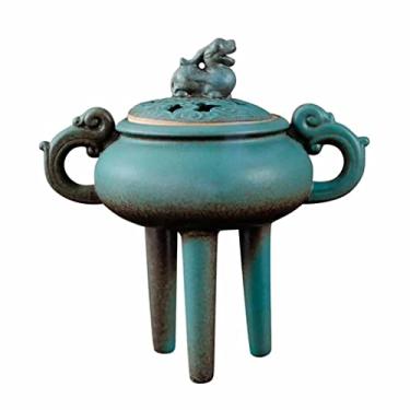 Imagem de U5GAAALPPQ9 Queimador de incenso de cerâmica, tripé de sândalo, queimador de sândalo, decoração de casa para escritório (D 18,5 cm)