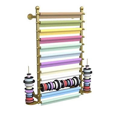 Imagem de HHHJQFAAT Organizador de armazenamento de rolos de fitas de florista, suporte de parede de metal removível para barra transversal de papel de embrulho para lojas de bolos (cor: branco, tamanho: 120 cm