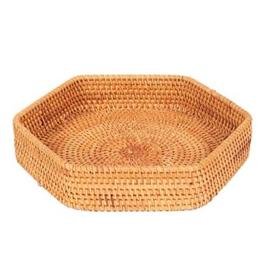 Imagem de Cesta de armazenamento com suporte de banana, cesta feita à mão, tigela de frutas plana empilhável, organizador de lanches domésticos, bandeja de frutas (tamanho: 21,7 cm) (uma cor 21,7 cm)