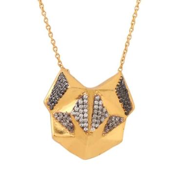 Imagem de KICKY & PERKY Pingente de gato geométrico felino banhado a ouro prata esterlina 925 para mulheres