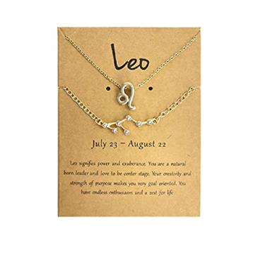 Imagem de 2 gargantilhas, 12 peças, constelação, signo do zodíaco, em camadas, letra astrologia, horóscopo com cartão de mensagem, joias femininas e meninas, Cristal Metal, Cristal