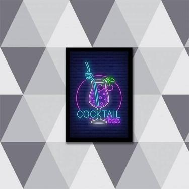 Imagem de Quadro Copo Cocktail Bar Simulando Neon 45X34 Vidro Preta