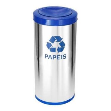 Imagem de Lixeira Em Aço Inox Com Tampa Meia Esfera Pintada 22 Litros Azul - jsn