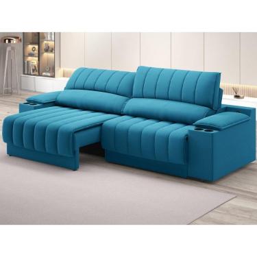 Imagem de Sofá com Porta Copos Carregador USB Ret Rec Murano 2,00m Velosuede - NETSOFAS