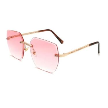 Imagem de HPIRME Óculos femininos sem armação, tamanho grande, com lentes degradê e acabamento luxuoso em metal, proteção UV400 (rosa)