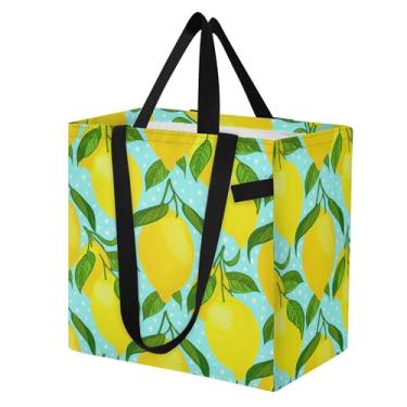 Imagem de SEHANY Sacolas de compras reutilizáveis de verão limão com alças reforçadas, bolsa de compras de lona dobrável à prova d'água de grande capacidade para viagem, cozinha, praia