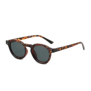 Imagem de Óculos de Sol UV400 - Pequenos Redondos com Rebites Estilo Punk e Lentes Transparentes Estilo Oceano para Homens e Mulheres, ideais para Esportes ao Ar Livre, Corrida e Ciclismo, Estampa de Leopardo P