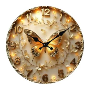 Imagem de predolo Relógio de parede decorativo 2D para cozinha e escritório, redondo, silencioso, elegante, criativo, com design de borboleta, 25cm