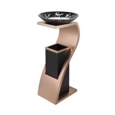 Imagem de Suporte para cigarro em pé de hotel com cinzeiro em pé de aço inoxidável comercial com pilar de cinzeiro (ouro rosa)