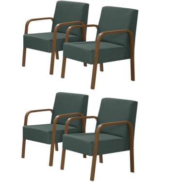 Imagem de Kit 4 Poltronas 1 Lugar Jade Pé Madeira Suede Verde