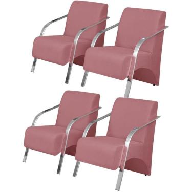Imagem de Kit 4 Poltronas Vênus De 1 Lugar Braço Alumínio Rosa