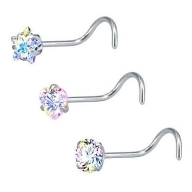 Imagem de Kit 3 Piercing Nariz Estrela Coração Pedra Zirconia Furtacor - De Cast