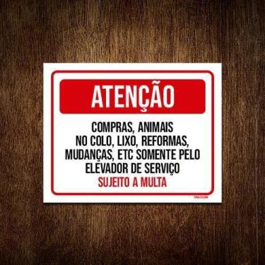 Imagem de Kit 3 Placa Atenção Compras Animais Lixo Elevador Serviço - Sinalizo