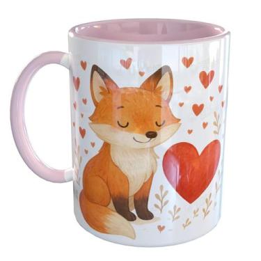Imagem de Caneca Porcelana Raposa Fofa - Pense Canecas, Rosa Claro