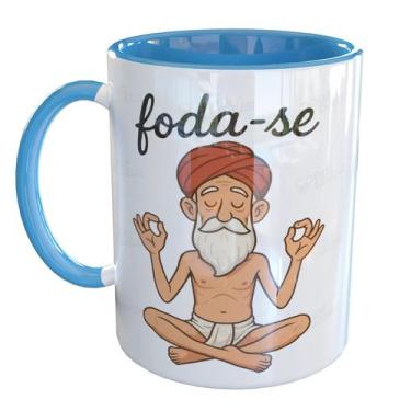 Imagem de Caneca Porcelana Foda-se Meditando Vsf Yoga Meme - Pense Canecas, Azul