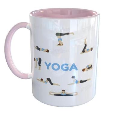 Imagem de Caneca Porcelana Yoga Posturas - Pense Canecas, Rosa Claro