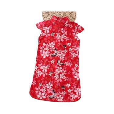 Imagem de Vestido Qipao Vermelho Para Meninas, Vestido De Verão Retro Clássico C