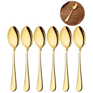 Imagem de Jogo 6 Colheres Mesa Inox Dourada Talher Luxo Cozinha - Top Útil