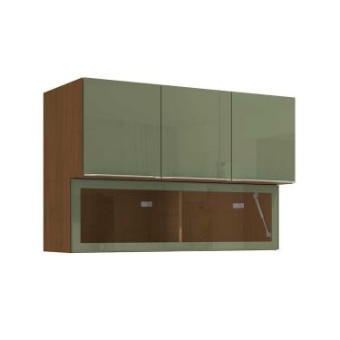 Imagem de Armário Cozinha Modulado Vibra T651 c/ 4 Portas c/ Vidro 120cm Canela/Verde Pistache La...