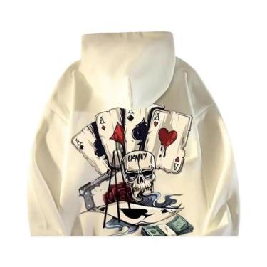 Imagem de Moletom Masculino Oversized M-8XL Com Estampa De Esqueleto E Poker, Ma