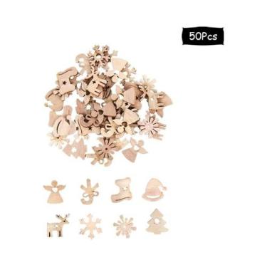 Imagem de Enfeites De Natal Em Madeira Natural Com Tema De Papai Noel E Flocos D