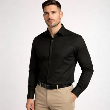 Imagem de Camisa Social Masculina Manga Longa Slim Não Amarrota - Volgue, Preto,
