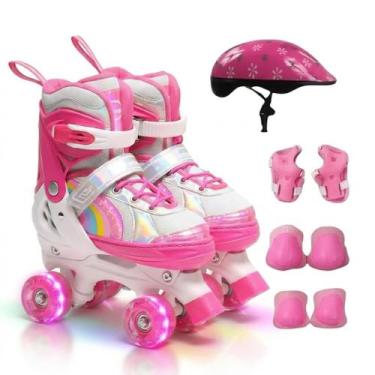 Imagem de Patins infantil Quad Arco Íris Ajuste de tamanho rodas com LED brilhan
