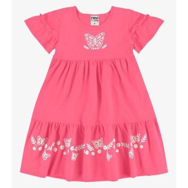 Imagem de Vestido Infantil Meia Malha Com Estampa Rovi Kids Rosa, 6, Rosa