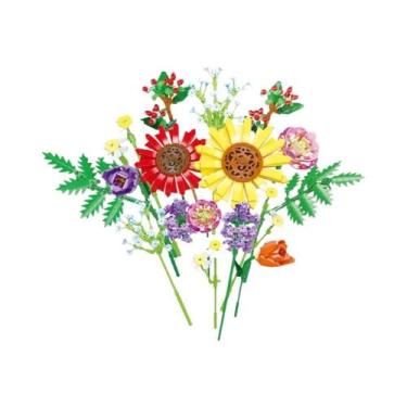 Imagem de Blocos De Montar Florais De Girassol: Vaso E Buquê Para Decoração De C