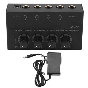 Imagem de Amplificador de fone de ouvido HA400 ultracompacto 4 canais estéreo amplificador de fone de ouvido de baixo ruído, plugue dos EUA, 100-240 VCA com conector TS de 0,64 cm
