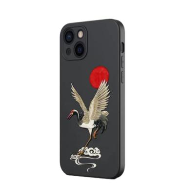 Imagem de ZiEuooo Capa de telefone de silicone pintada em relevo estilo chinês para iPhone 13 12 11 Pro Max Mini X XS XR SE 8 7 Plus, capa traseira macia antiqueda (guindaste, 11 Pro)