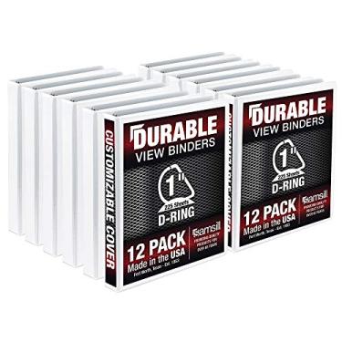 Imagem de Samsill Fichário durável de 2,5 cm, feito nos EUA, fichário de anel D, capa transparente personalizável, branco, pacote com 12, cada um comporta 220 páginas