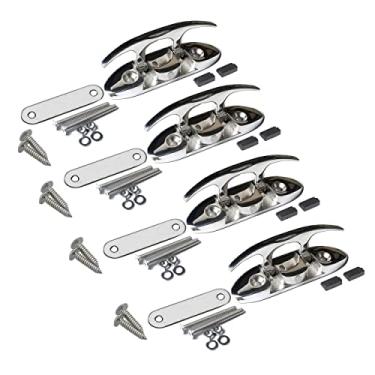 Imagem de MX Grampos dobráveis para barco de 11,7 cm (4 1/2") Marine Dock Cleats Flip Up Boat Cleats Aço inoxidável, com placa traseira e acessórios de instalação 4 peças
