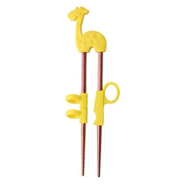 Imagem de Prettyia 1 par de pauzinhos de treinamento infantil para iniciantes – divertido e fácil de usar, hashis de aprendizagem, hashis – girafa amarela B