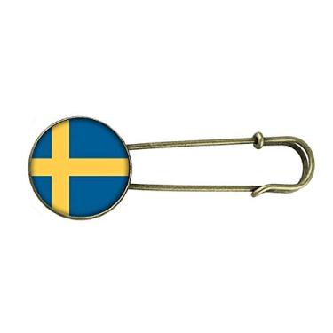 Imagem de Broche de metal retrô com bandeira nacional da Suécia