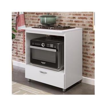 Imagem de Balcão Forno e Cooktop 4 Bocas Com 1 Gaveta Completa Móveis Branco