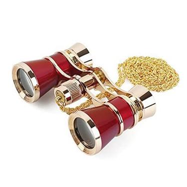 Imagem de Óculos de ópera Binóculos 3X25 Óculos de teatro Mini binóculos compactos leves com alça para adultos crianças mulheres em concerto musical (vermelho com corrente)