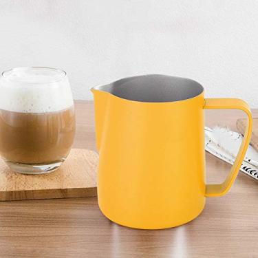 Imagem de Xícara de café latte, jarra de leite de aço inoxidável – corrosivo para você mesmo para cafeteria (amarelo)