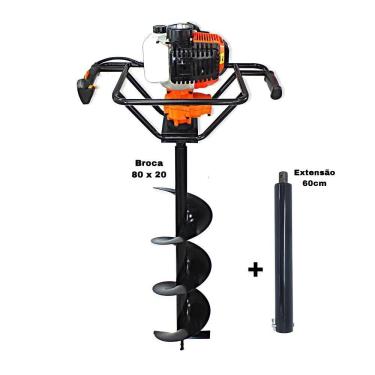Imagem de KIT Perfurador de Solo Vulcan VPS520 2T 52CC 2,5HP Com Broca 80x20cm + Extensão 60cm Com Pino Trava Para Perfurador de Solo