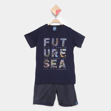 Imagem de Conjunto Curto Infantil Romitex Sea Camiseta + Short Microfibra Menino