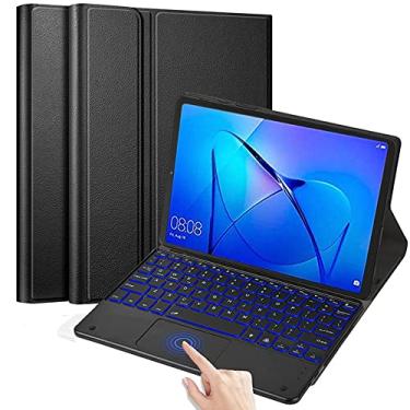 Imagem de QYiiD Capa de teclado Touchpad retroiluminada para Huawei MediaPad T3 10, teclado Bluetooth sem fio removível magneticamente para tablet Huawei MediaPad T3 10 9,6 polegadas 2017, preto